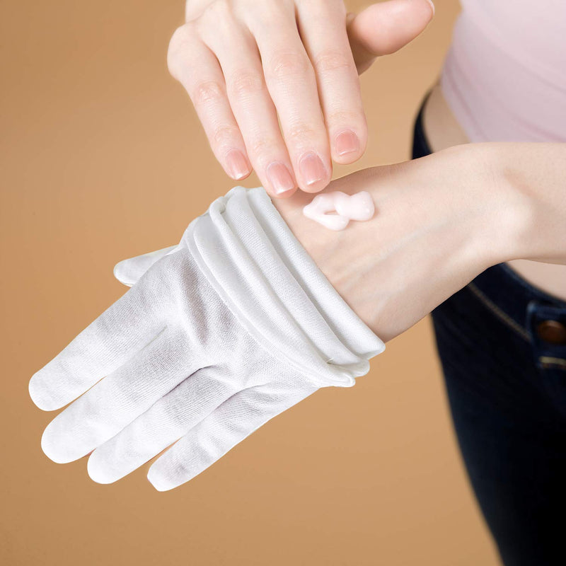 EvridWear 100% Cotton Touchscreen Moisturizing Beauty Gloves with Elastic Cuff, Natural Cosmetic Therapy Gloves for Eczema SPA Dry Hands Care Overnight (White, Large) 5 Pairs Evridwear