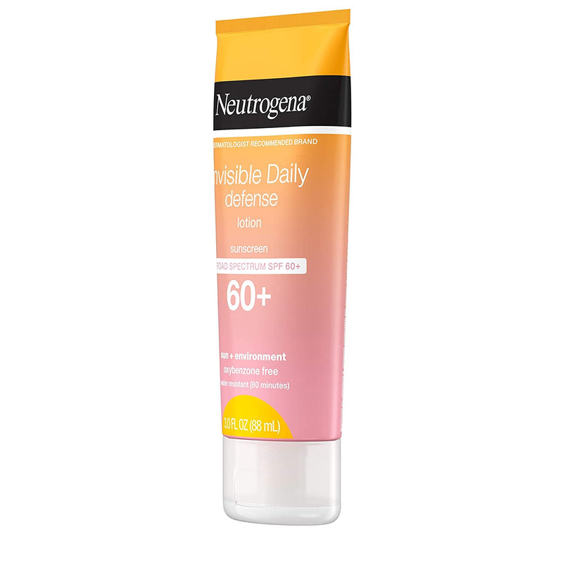 Neutrogena Invisible Daily Defense Sunscreen Lotion, Broad Spectrum SPF 60+, Oxybenzone-Free & Water-Resistant, Sun & Environmental Aggressor Protection, Antioxidant Complex, 3.0 fl. oz Neutrogena Store