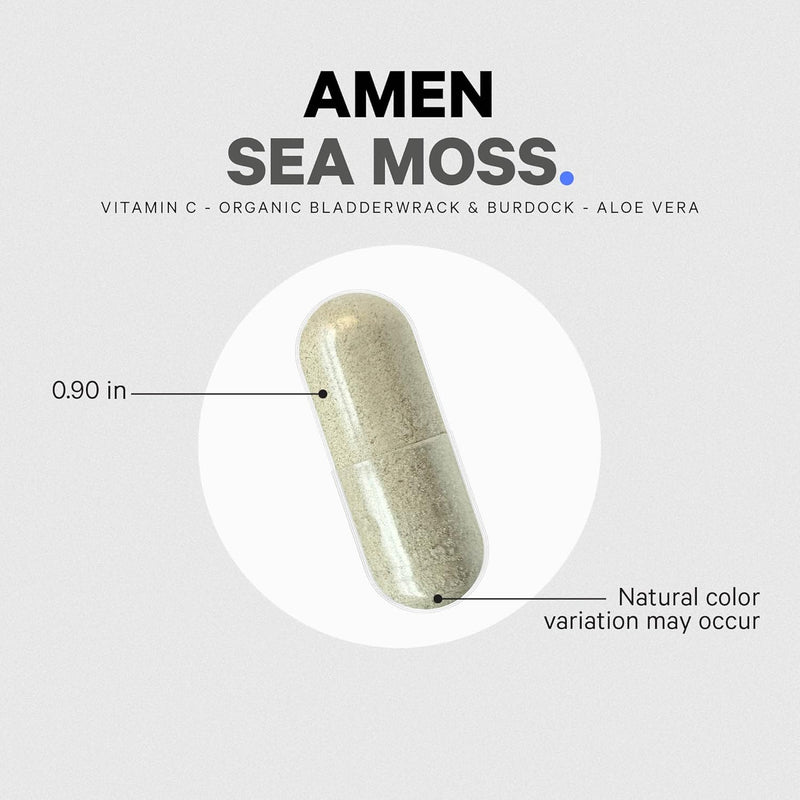 Amen Sea Moss Supplement - 1000mg Organic Irish Sea Moss, Bladderwrack, Burdock - Vitamin C, Aloe Vera, Black Pepper - Seaweed Superfood, Vitamins, Minerals, and Antioxidants - Non-GMO - 90 Capsules Infinity Warehouse