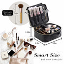 Travel Makeup Bag, Make up Bag for Women, Large Leather Cosmetic Bag Travel Toiletry Bag for Girls Make Up Bag Brush Organizer Bags (Quilted Black) Stagiant
