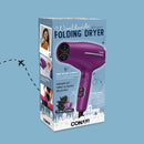 Conair Hair Dryer, Worldwide Travel Hair Dryer with Smart Voltage Technology and Folding Handle, Includes Diffuser and Concentrator, Purple Infinity Warehouse