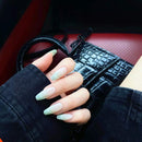 MISUD 24Pcs French Nails Coffin Fake Nails Glossy Gradient Green False Nails with Simple Edge Design Full Cover Acrylic Nails for Women and Girls MISUD Store