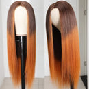 UNice Hair 10A Silk Base Fake Scalp Ombre Lace Closure Wigs Straight Hair Wig Middle Part, Brazilian Human Hair T-Part Lace Closure Wig Pre Plucked with Baby Hair for Women T4/30 Color 150% Density 22inch UNICE Store