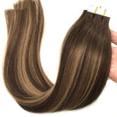 GOO GOO 20pcs 50g Tape in Hair Extensions Human Hair Chocolate Brown to Caramel Blonde Remy Human Hair Extensions Balayage Tape in Real Hair Extensions 22 inch GOO GOO