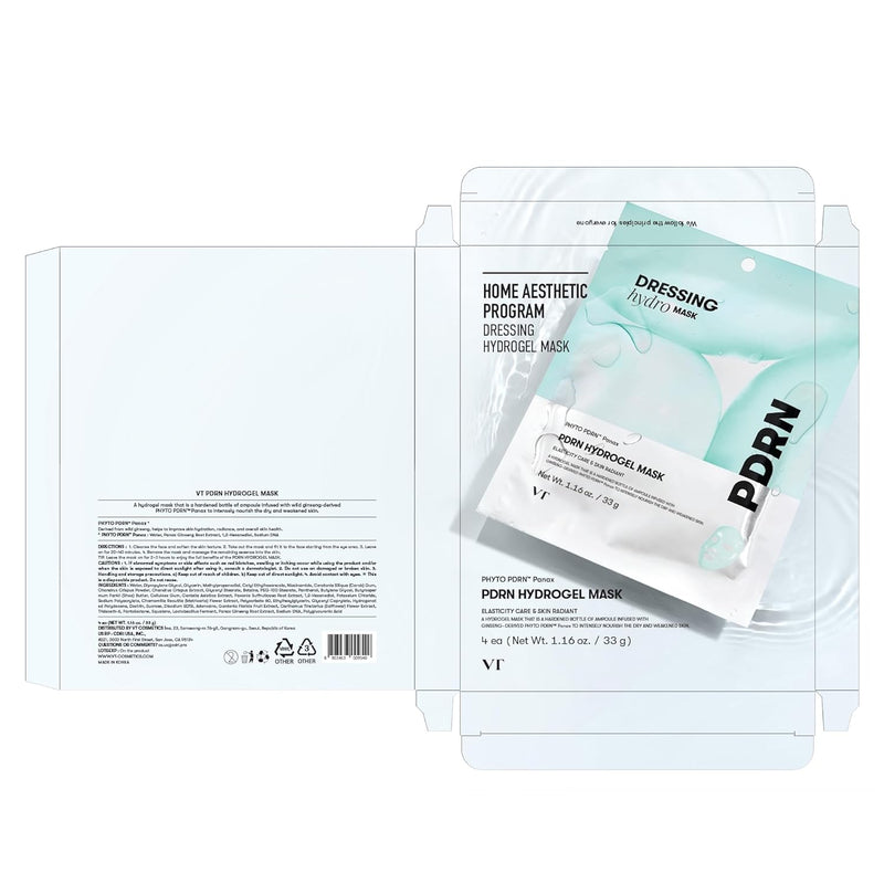 VT COSMETICS PDRN Hydrogel Mask(33gx4ea), Intensive Nourishing & Rejuvenating Overnight Mask, Skin Repair, Elasticity Boost, Hydrating & Plumping, Korean Skincare Infinity Warehouse