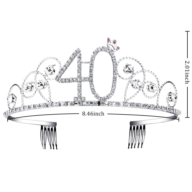 BABEYOND Crystal Birthday Tiara Crown Princess Birthday Crown Hair Accessories Happy 40th Birthday Crown Tiara for Women (40 Birth) BABEYOND