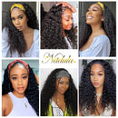 Nadula Hair 10A Water Wave Headbands Wig Human Hair for Women Brazilian Remy Human Hair Gluess Full Head Extension Wig Headband Scarf Wig 150% Density Natural Color (24inch) Nadula Store