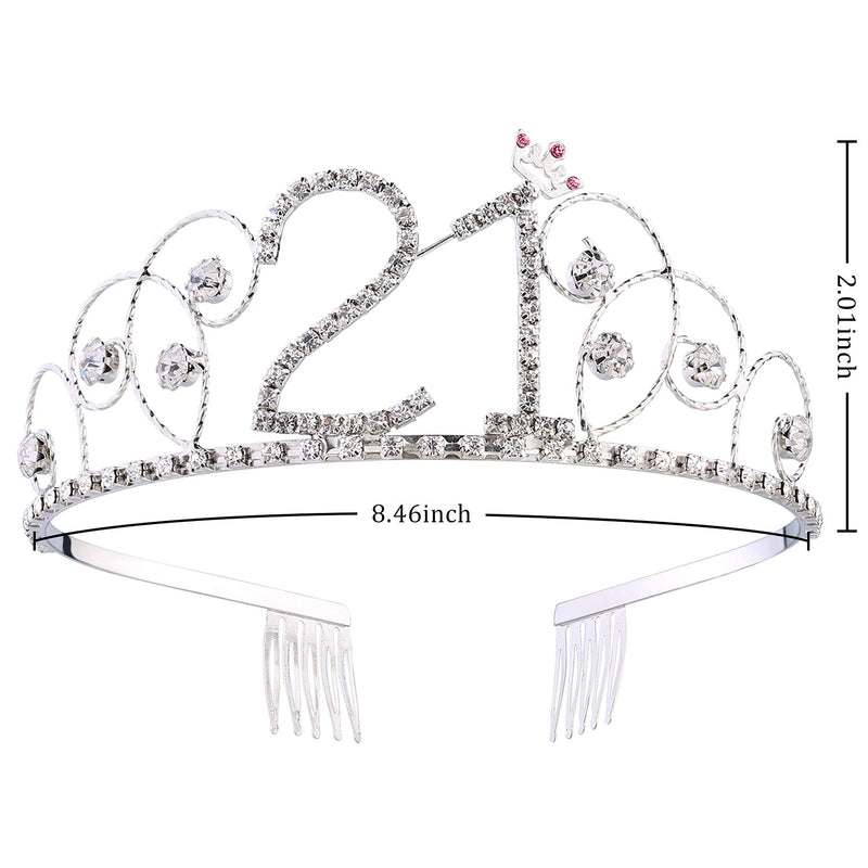 BABEYOND Crystal Birthday Tiara Crown Princess Birthday Crown Hair Accessories Happy 21st Birthday Crown Tiara for Women (21 Birth) BABEYOND