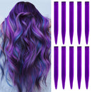MEckily 22 inch Colored Hair Extensions Party Highlights, Straight Hairpiece Clip in Synthetic Hair Extensions for Kids Girls(10 Pcs Purple) MEckily