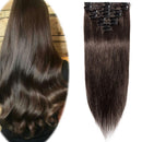 Hairro Clip in Hair Extensions 100% Human Hair 18 Inch Thin Long Straight Human Hair Clip on Hairpieces Dark Brown 70g Machine Weft 8pcs 18 Clips for Women