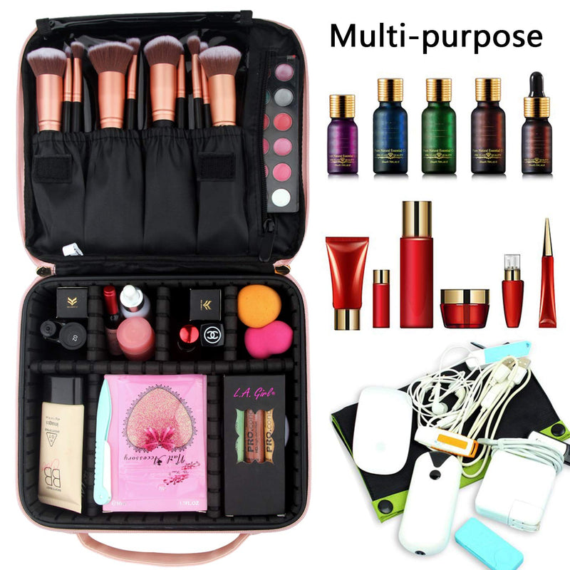 Relavel Travel Makeup Train Case Makeup Cosmetic Case Organizer Portable Artist Storage Bag with Adjustable Dividers for Cosmetics Makeup Brushes Toiletry Jewelry Digital Accessories (Pink) Relavel