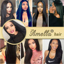 Amella Hair Brazilian Virgin Hair Straight 3 Bundles with Closure 4x4 Free Part Human Hair Bundles with Closure Natural Black Color(16" 18" 20"+16"Closure) Amella Store