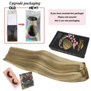 GOO GOO Clip in Hair Extensions Light Blonde Highlighted Golden Blonde 20 Inch 7pcs 120g Remy Clip in Human Hair Extensions Thick Straight Real Hair Extensions GOO GOO