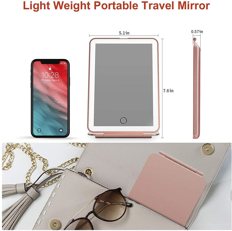 Rechargeable Makeup Vanity Mirror with 72 Led Lights, Lighted Travel Portable Light up Beauty Mirror, 3 Color Lighting, Dimmable Touch Screen, Tabletop Desk LED Foldable Cosmetic Mirror with Lights FUNTOUCH