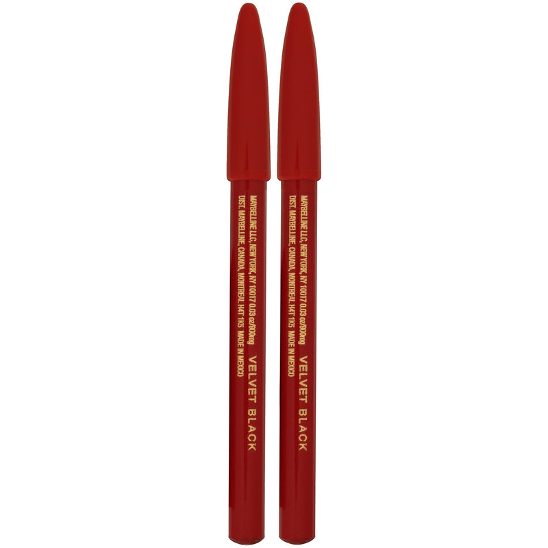 Maybelline New York Makeup Expert Wear Twin Eyebrow Pencils and Eyeliner Pencils, Velvet Black Shade, 2 Count (Pack of 1) Maybelline New York