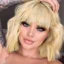 AISI HAIR Short Blonde Wavy Bob Wig with Bangs for Women Girls Natural Looking Pastel Blonde Wigs Curly for Daily Cosplay Halloween AISI HAIR Store