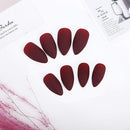 24PCS Matte False Nail Press on Acrylic Fake Nails Pure Color Full Cover Ballerina Professional Nail Art Set with Nail File, Stickers, Wooden Stick (Dark red) Yokilly