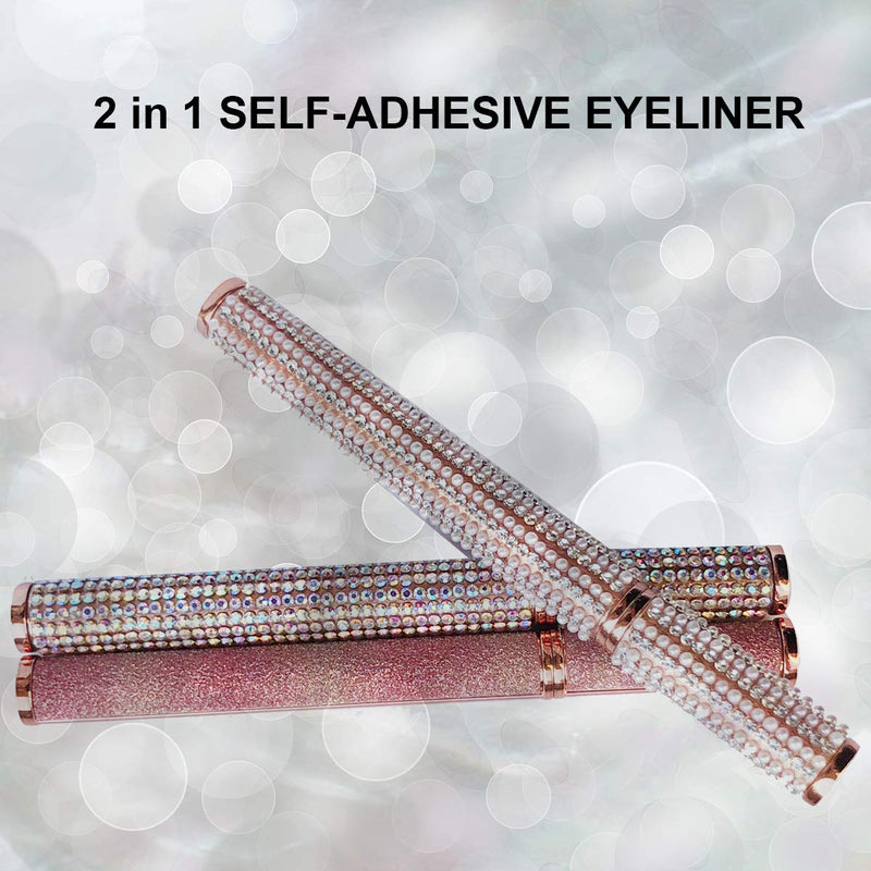 Upgraded Self-adhesive Eyeliner,2 in 1 Eye Liner Pen Diamond Bling Glitter Liquid Eyeliner No Glue, Non Magnetic,Eye Liner for Eye Makeup Wear Normal False Eyelashes Best Women Gifts (Queen) tokabrize