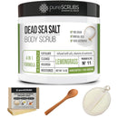 pureSCRUBS Premium Lemongrass Dead Sea Salt Body Exfoliator Scrub, Full Exfoliating Body Scrubber - Large 16oz Jar, Filled With Essential Oils, Includes Spoon, Loofah & Exfoliating Skin Soap Infinity Warehouse