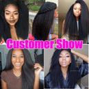 Odir Brazilian Kinky Straight Human Hair 3 Bundles 22 24 26 inch Yaki Straight Hair Weave Bundles Unprocessed Brazilian Virgin Human Hair Bundles Natural Color Odir