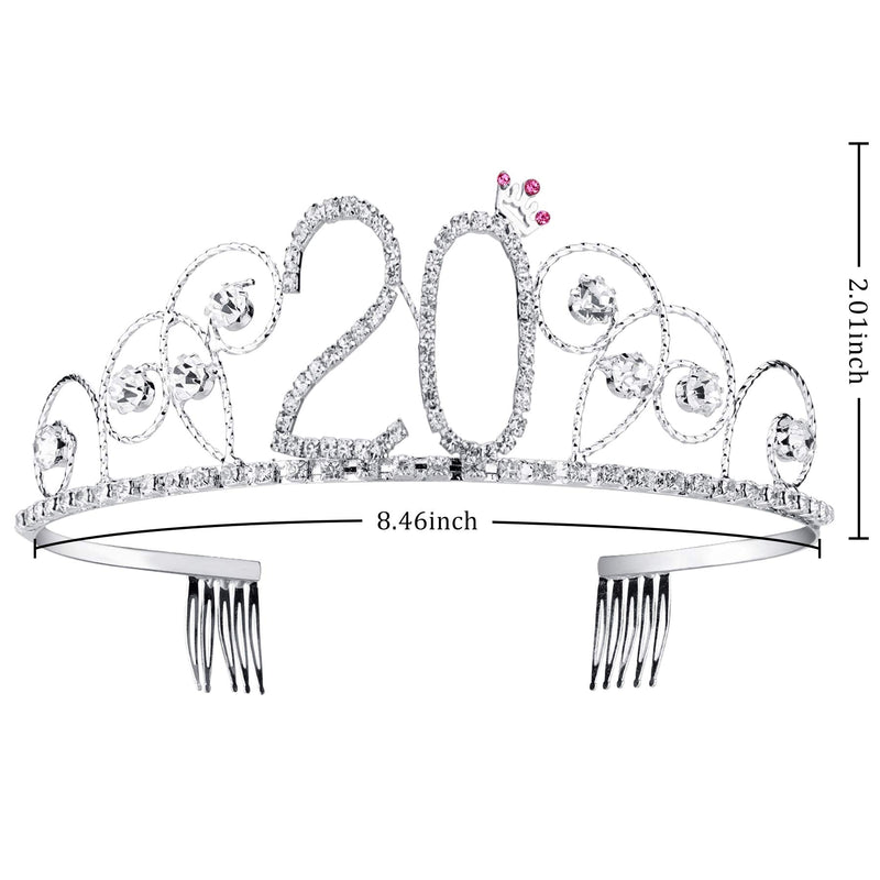 BABEYOND Crystal Birthday Tiara Crown Princess Birthday Crown Hair Accessories Happy 20th Birthday Crown Tiara for Women (20 Birth) BABEYOND