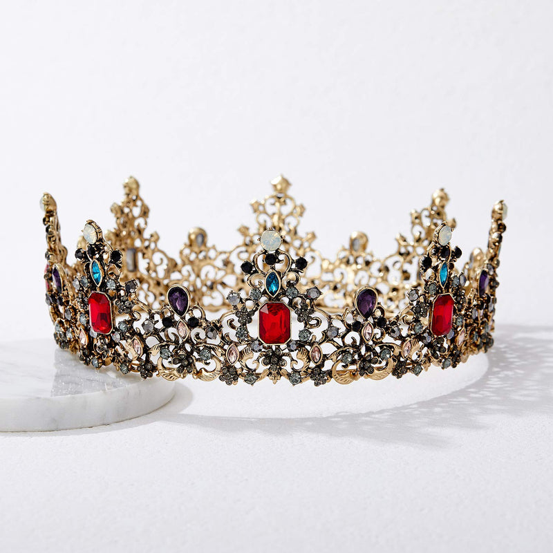 SWEETV Jeweled Baroque Queen Crown - Rhinestone Wedding Tiaras and Crowns for Women, Black Costume Party Hair Accessories with Ruby SWEETV Store