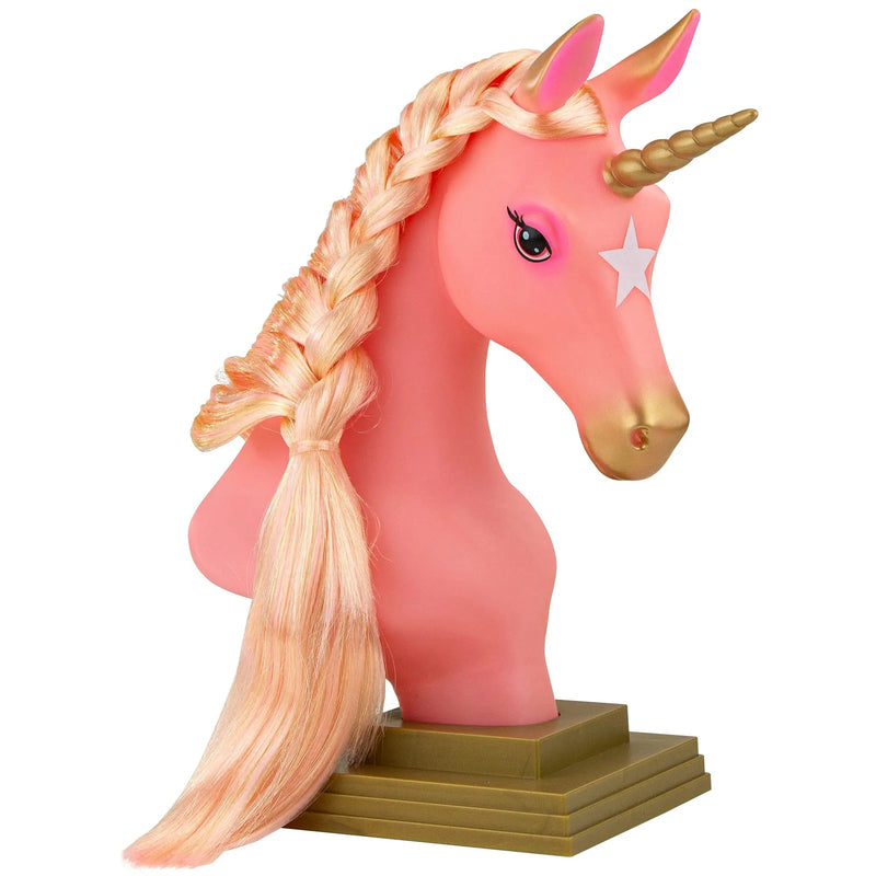 Breyer Horses Mane Beauty Unicorn Styling Head | Stardust | Pink Extra-Long Silky No Tangle Mane | 10" x 4.25" x 4.25" | Styling Book, Brush, Hair Coils, Clips, Elastics | Unicorn Toy | Model