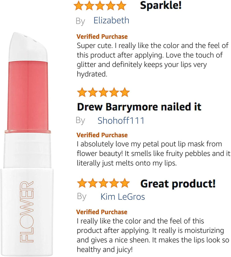 FLOWER BEAUTY Petal Pout Lip Mask | Hydrating Tinted Balm with Mango & Cocoa Butter | Vegan, Cruelty-Free Scented Lips Color | Pucker - Rose Buds FLOWER BEAUTY