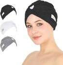 HALLEY Cotton Hair Towel Wrap (3 Packs) Super Absorbent Fast Drying Turbans for Thick, Wet Hair with Button (Black) Infinity Warehouse