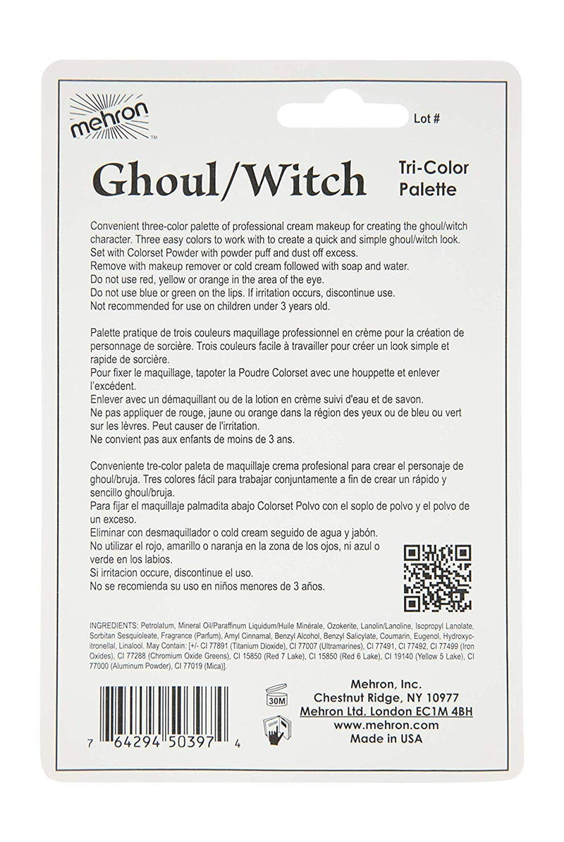 Mehron Makeup Tri-Color Halloween Makeup Palette (Ghoul/Witch) Mehron