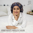 LAYKAY Silky Satin Bonnet - Adjustable Head Size Sleep Silk Bonnet - Double Layer Satin Lined Sleeping Cap - Reversible Hair Bonnet Navy Chains, One Size LAYKAY