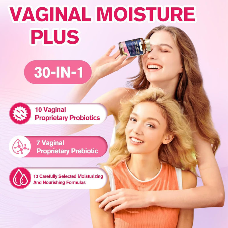 Vaginal Probiotics for Vaginal Moisturizer, pH, Odor, Flora, Hormones, Comfort, Mood & Relaxation, 30-in-1 Vaginal Moisture Plus with Slippery Elm Bark, Hyaluronic Acid, Fenugreek for Women - 120 Caps Infinity Warehouse