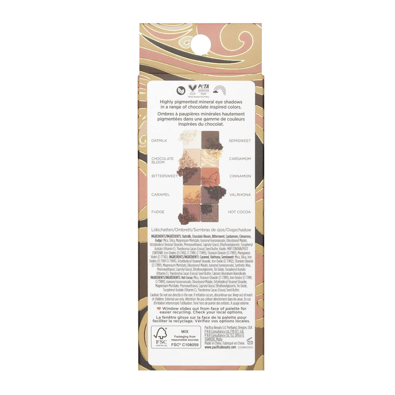 Pacifica Cocoa Nudes Mineral Eyeshadow Palette – 10 Shades Eye Makeup Naked Mineral Eye Shadow - Earth-Tone Rich Chocolate & Praline Neutral Talc-Free Highly Pigmented Cocoa Butter Clean Beauty Vegan Infinity Warehouse