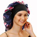 Sent Hair Large Satin Bonnet Sleep Cap for Women Double Layer Silky Hair Bonnet for Braids,Curly,Long Hair- Wide Elastic Band,Navy Floral sent hair