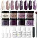 Dip Powder Nail Kit Starter, AZUREBEAUTY Purple Glitter 8 Colors Acrylic Dipping Powder System Essential Set with Top/Base Coat Activator Brush Saver for French Nail Art Manicure Beginner DIY Salon AZUREBEAUTY Store