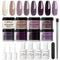 Dip Powder Nail Kit Starter, AZUREBEAUTY Purple Glitter 8 Colors Acrylic Dipping Powder System Essential Set with Top/Base Coat Activator Brush Saver for French Nail Art Manicure Beginner DIY Salon AZUREBEAUTY