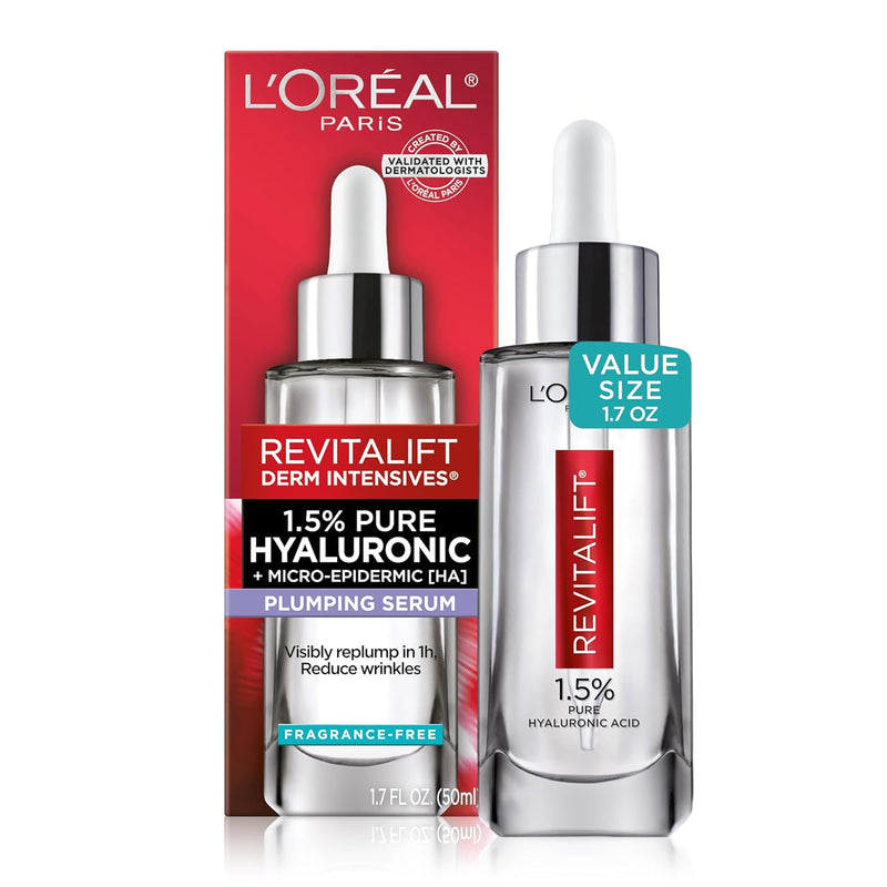 L'Oreal Paris Revitalift 1.5% Pure Hyaluronic Acid Face Serum, Hydrate & Reduce Wrinkles, Fragrance Free 1.7 oz Infinity Warehouse