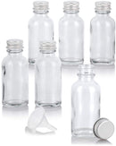 1 oz / 30 ml Clear Glass Boston Round Bottle with Silver Metal Screw On Cap (6 Pack) + Funnel JUVITUS Store