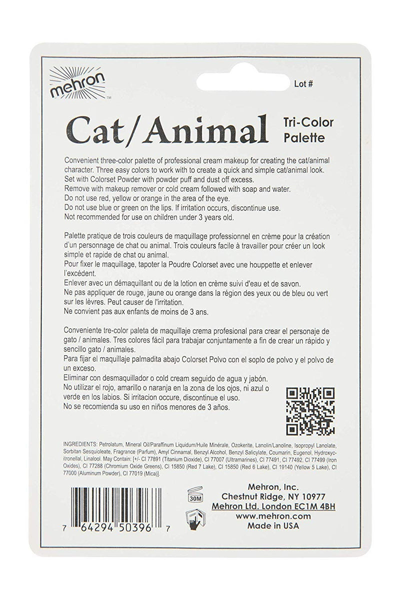 Mehron Makeup Tri-Color Halloween Makeup Palette (CAT/ANIMAL) Mehron