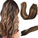GOO GOO 20pcs 50g Tape in Hair Extensions Human Hair Chocolate Brown to Caramel Blonde Remy Human Hair Extensions Balayage Tape in Real Hair Extensions 22 inch GOO GOO