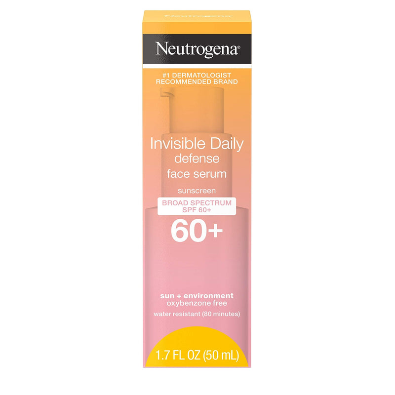 Neutrogena Invisible Daily Defense Face Serum with Broad Spectrum SPF 60+ to Help Even Skin Tone, Oil-Free, Non-Greasy, Antioxidant Complex for Environmental Aggressors, 1.7 fl. Oz Neutrogena