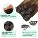 GOO GOO 120g 24 inch Hair Extensions Clip in Human Hair Chocolate Brown Fading to Dirty Blonde Real Remy Human Hair Extensions Clip in Real Natural Hair Extensions 7 Pieces Silky Straight GOO GOO Store