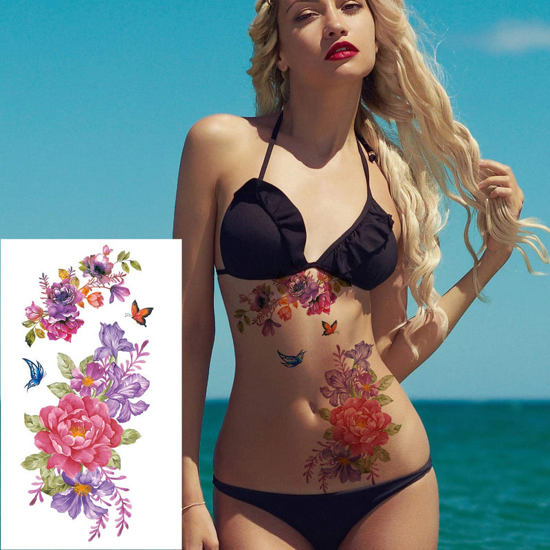 12 Sheets Large Flowers Temporary Tattoos for Women, Waterproof Fake Tattoos Rose Peony Body Art Arm Tattoo Stickers for Women, Girls Jeefonna