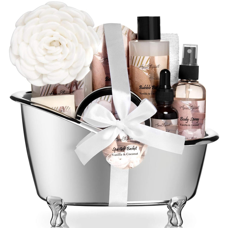 Spa Gift Baskets For Women - Luxury Bath Set With Rose Oil & Orchid - Spa Kit Includes Body Wash, Bubble Bath, Lotion, Body Butter, Soap, Body Spray, Shower Puff, and Towel