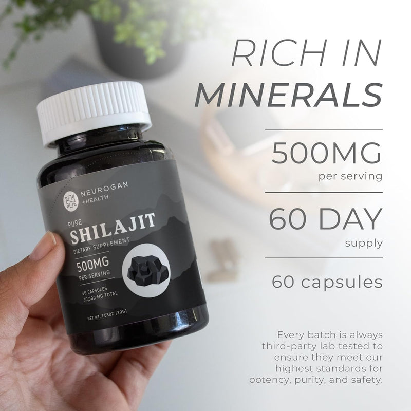 Neurogan Pure Shilajit for Men & Women Capsules - 500mg Per Serving, 60 Ct - Himalayan Shilajit for Women Men Supplement with Fulvic Acid & Trace Minerals - Energy, Brain & Immune Support Infinity Warehouse