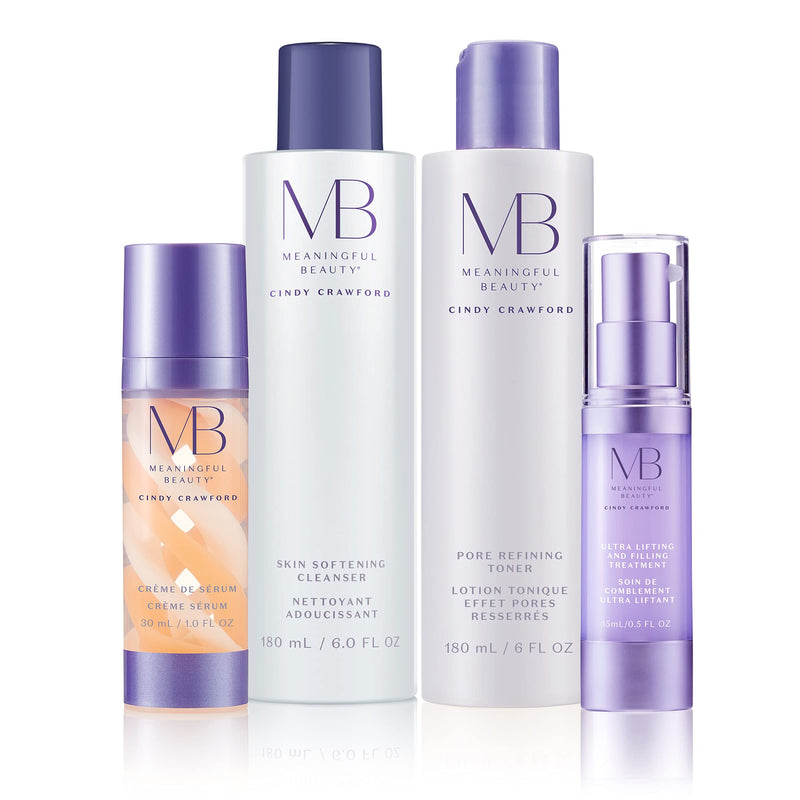 Meaningful Beauty Crème De Serum, Melon Extract Night Moisturizer + Skin Softening Cleanser + Pore Refining Toner + Ultra Lifting & Filling Treatment Melon Extract Day Serum, white Meaningful Beauty