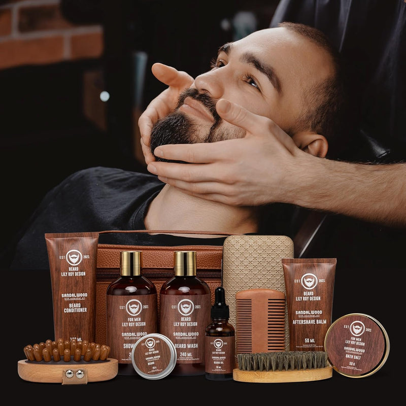 Father's Day Spa Gift Set for Men - Luxury 30-Piece Sandalwood Bath & Beard Gift Set for Men, Bath & Body Care Kit for Him with Beard Wax | Christmas, Valentine's Day, Birthday, Gift for Father Dad Infinity Warehouse