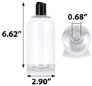 16 oz / 500 ml Clear Plastic PET Boston Round Bottle (BPA Free) with (12 pack, Black Disc Cap) JUVITUS