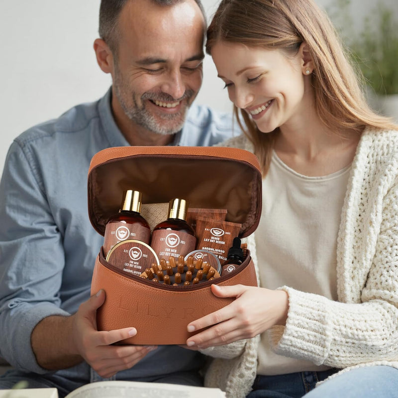 Father's Day Spa Gift Set for Men - Luxury 30-Piece Sandalwood Bath & Beard Gift Set for Men, Bath & Body Care Kit for Him with Beard Wax | Christmas, Valentine's Day, Birthday, Gift for Father Dad Infinity Warehouse