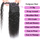 Corn Wave Ponytail Human Hair Extension Black Color Brazilian Hair Clip in Wrap Around Corn Wave Human Hair Ponytail 10A Grade Ponytail Hair Full Thick Bouncy Hair 130 Gram 16 Inch Feelgrace